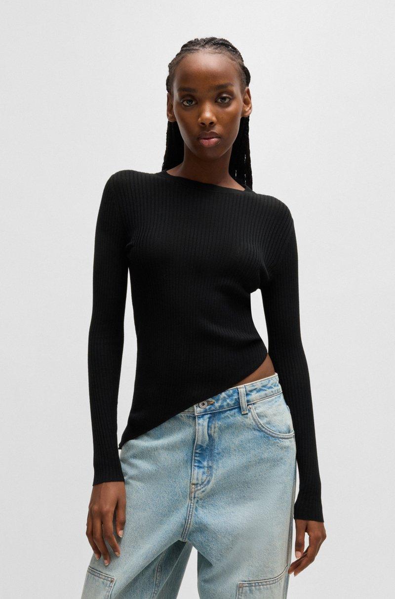 Hugo Boss Jersey de canalé transparente con dobladillo asimétrico