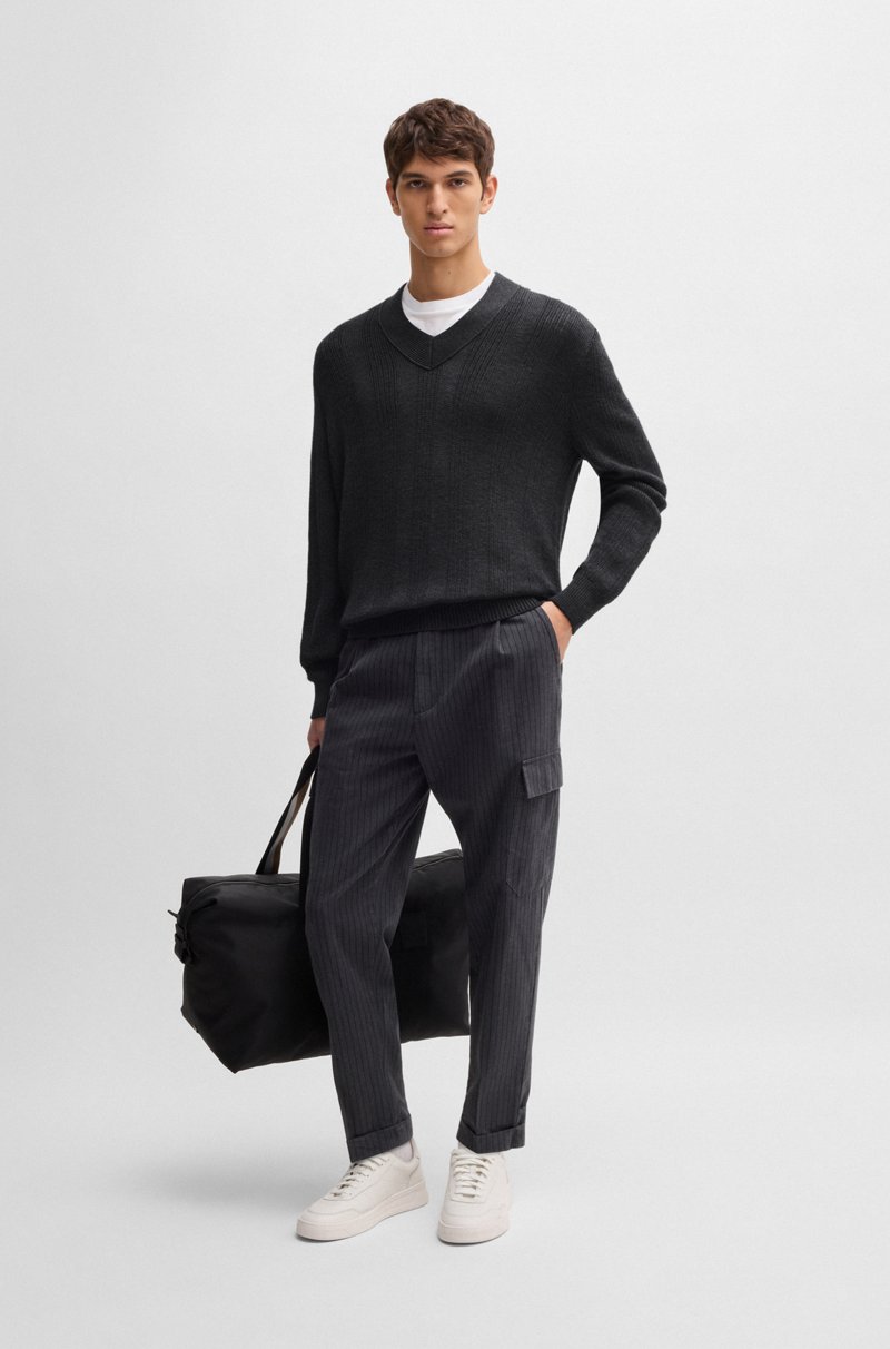 Hugo Boss Jersey De Lana Virgen Con Mezcla De Texturas Y Cuello En Pico