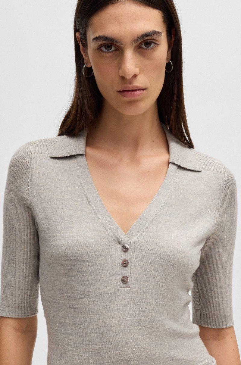 Hugo Boss Jersey De Manga Corta De Mezcla De Lana Con Tapeta De Botones