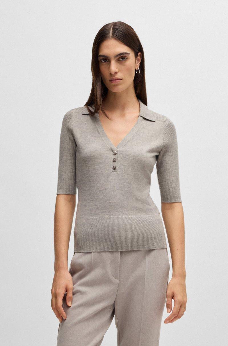 Hugo Boss Jersey de manga corta de mezcla de lana con tapeta de botones