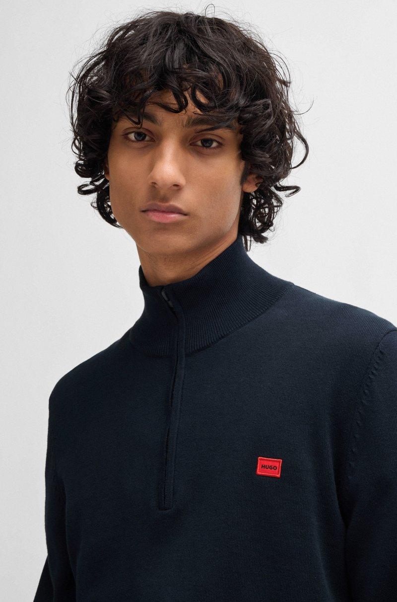 Hugo Boss Jersey De Punto De Algodón Con Cremallera En El Cuello Y Etiqueta Con Logo
