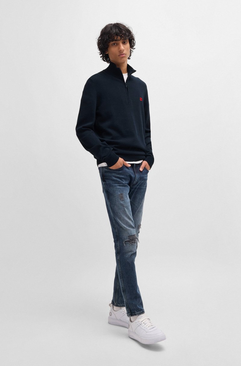 Hugo Boss Jersey De Punto De Algodón Con Cremallera En El Cuello Y Etiqueta Con Logo