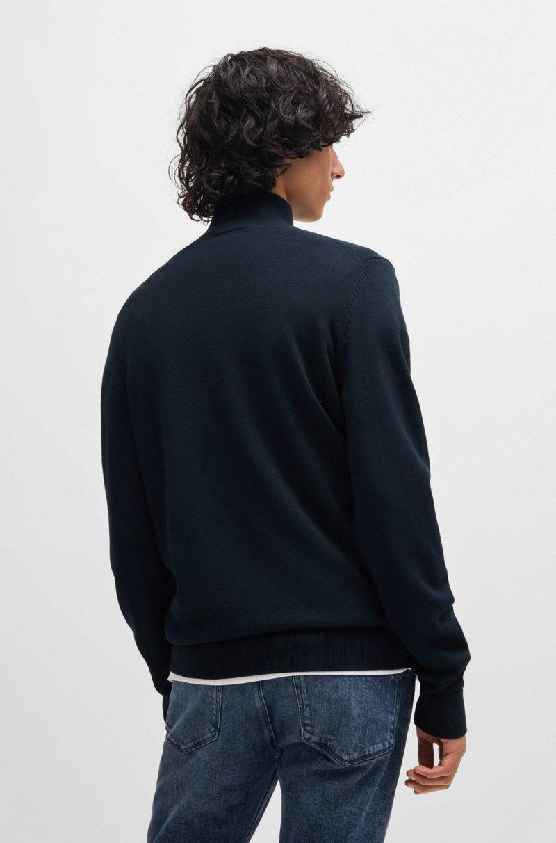 Hugo Boss Jersey De Punto De Algodón Con Cremallera En El Cuello Y Etiqueta Con Logo