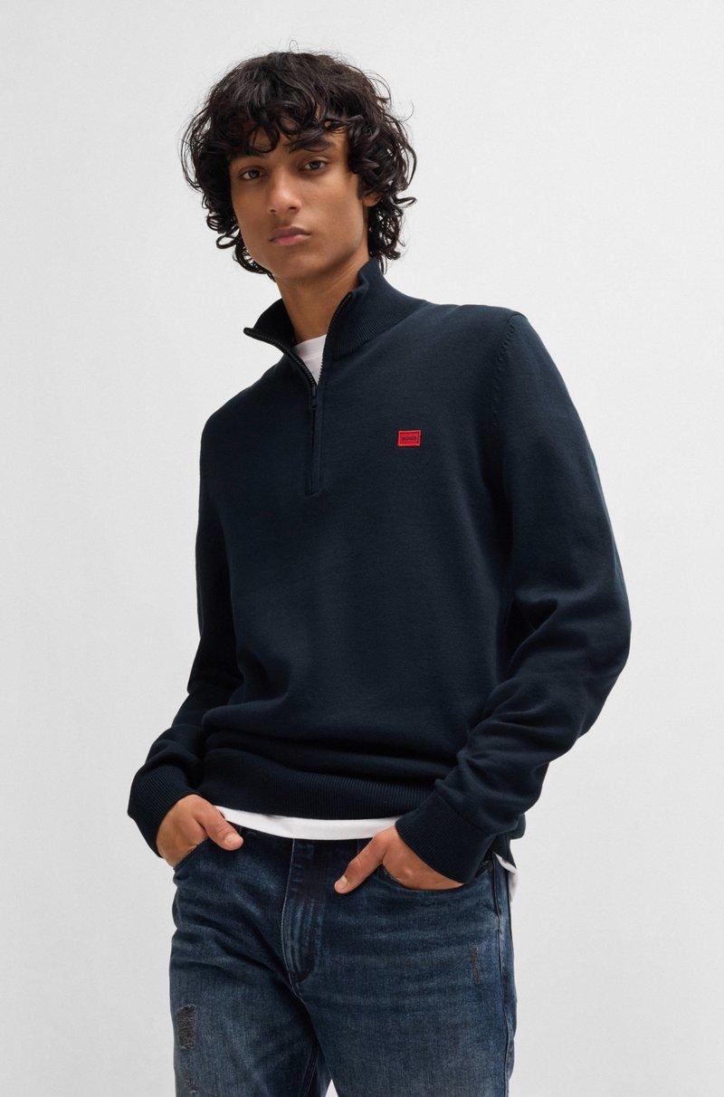Hugo Boss Jersey de punto de algodón con cremallera en el cuello y etiqueta con logo