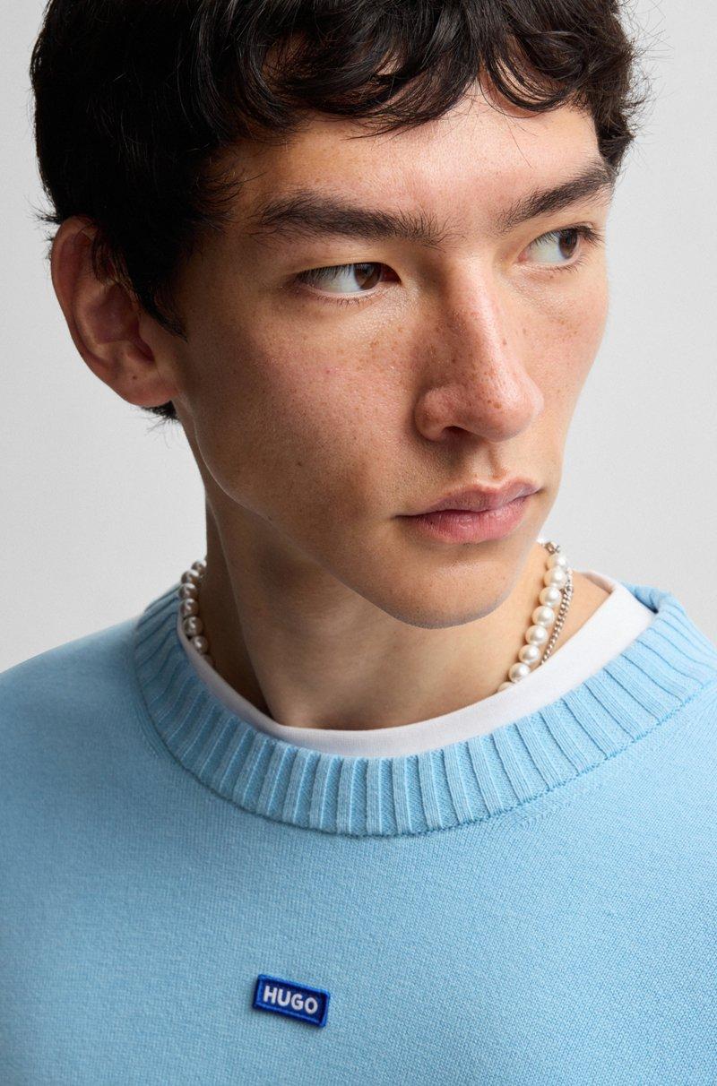 Hugo Boss Jersey De Punto De Algodón Con Etiqueta Con Logo Azul