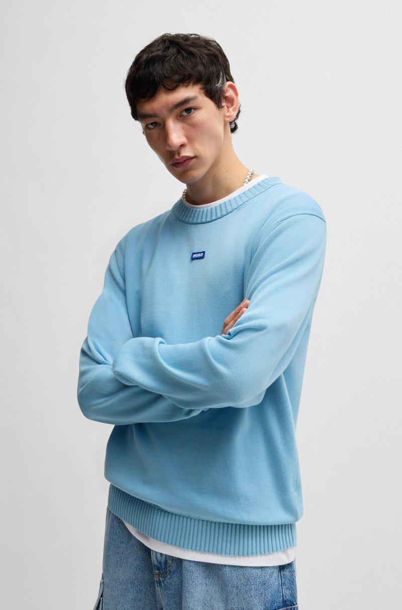 Hugo Boss Jersey de punto de algodón con etiqueta con logo azul