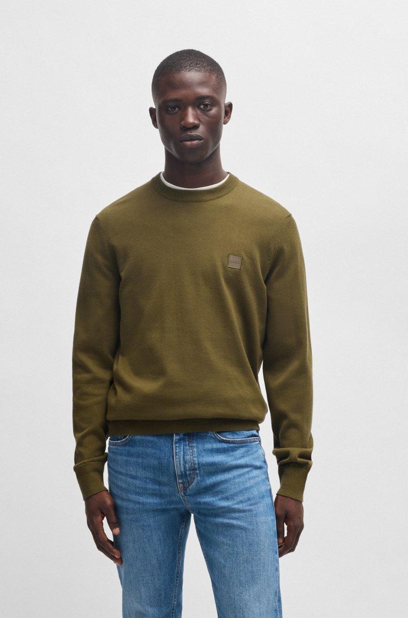 Hugo Boss Jersey regular fit de algodón y cashmere con parche de logo