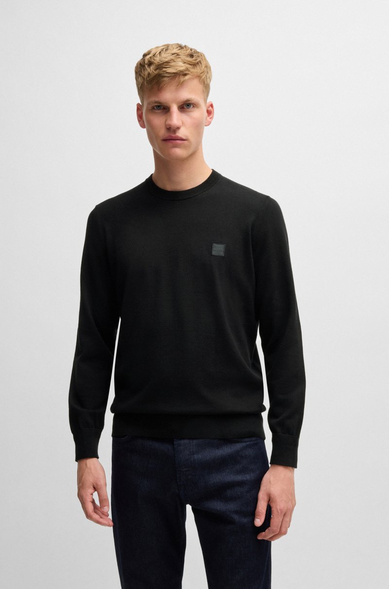 Hugo Boss Jersey regular fit de algodón y cashmere con parche de logo