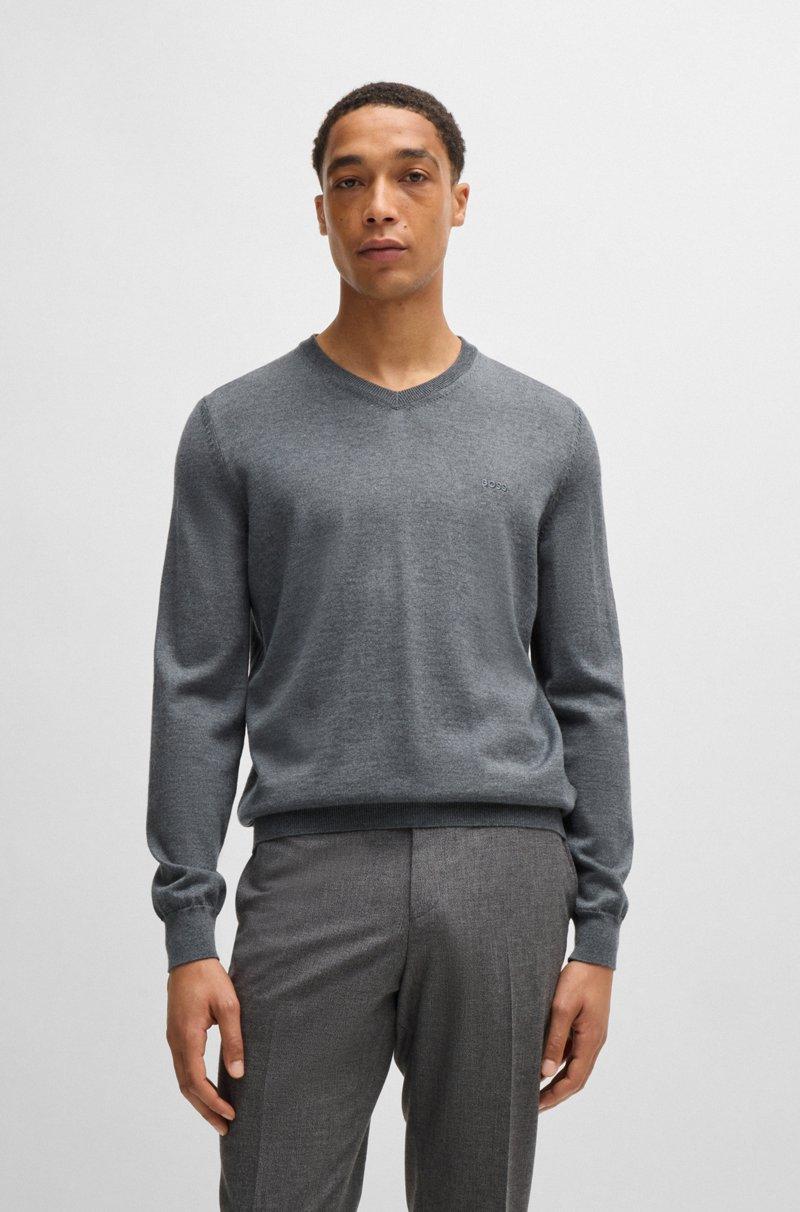 Hugo Boss Jersey regular fit de lana virgen con logo bordado