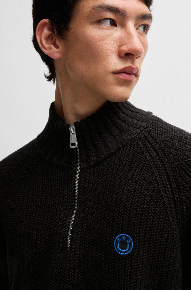 Hugo Boss Jersey Relaxed Fit De Algodón En Canalé Con Cremallera Corta