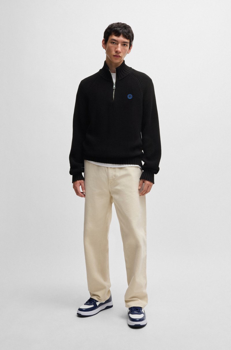 Hugo Boss Jersey Relaxed Fit De Algodón En Canalé Con Cremallera Corta