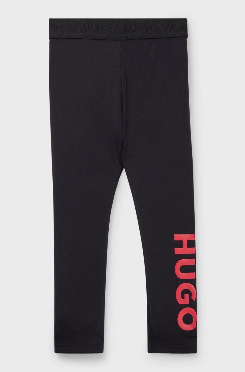 Hugo Boss Leggings para niños de tejido elástico con logo vertical estampado