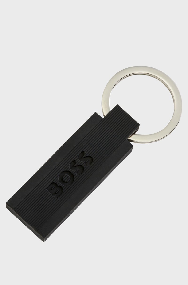 Hugo Boss Llavero con logo en silicona negra y latón