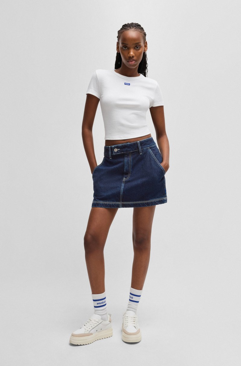 Hugo Boss Minifalda De Denim Con Costuras En Contraste
