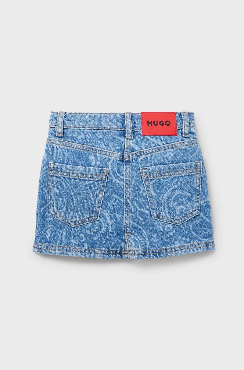 Hugo Boss Minifalda De Denim Elástico Para Niñas Con Estampado De Diseño Paisley A Láser