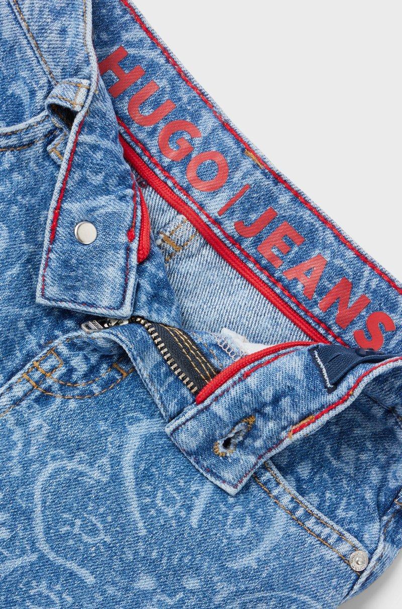 Hugo Boss Minifalda De Denim Elástico Para Niñas Con Estampado De Diseño Paisley A Láser