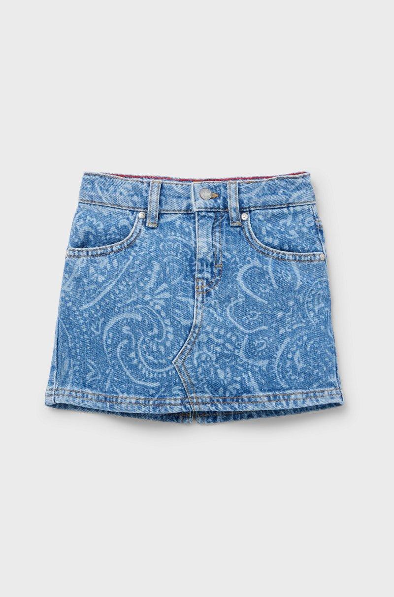 Hugo Boss Minifalda de denim elástico para niñas con estampado de diseño Paisley a láser