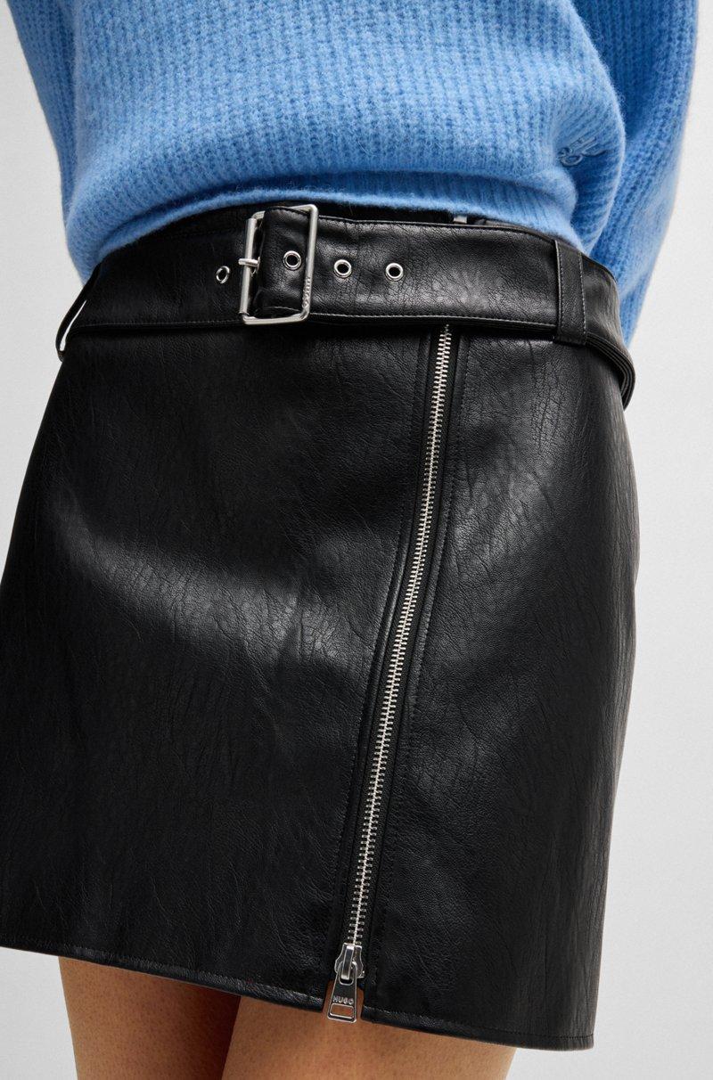 Hugo Boss Minifalda Regular Fit De Piel Sintética Con Cinturón