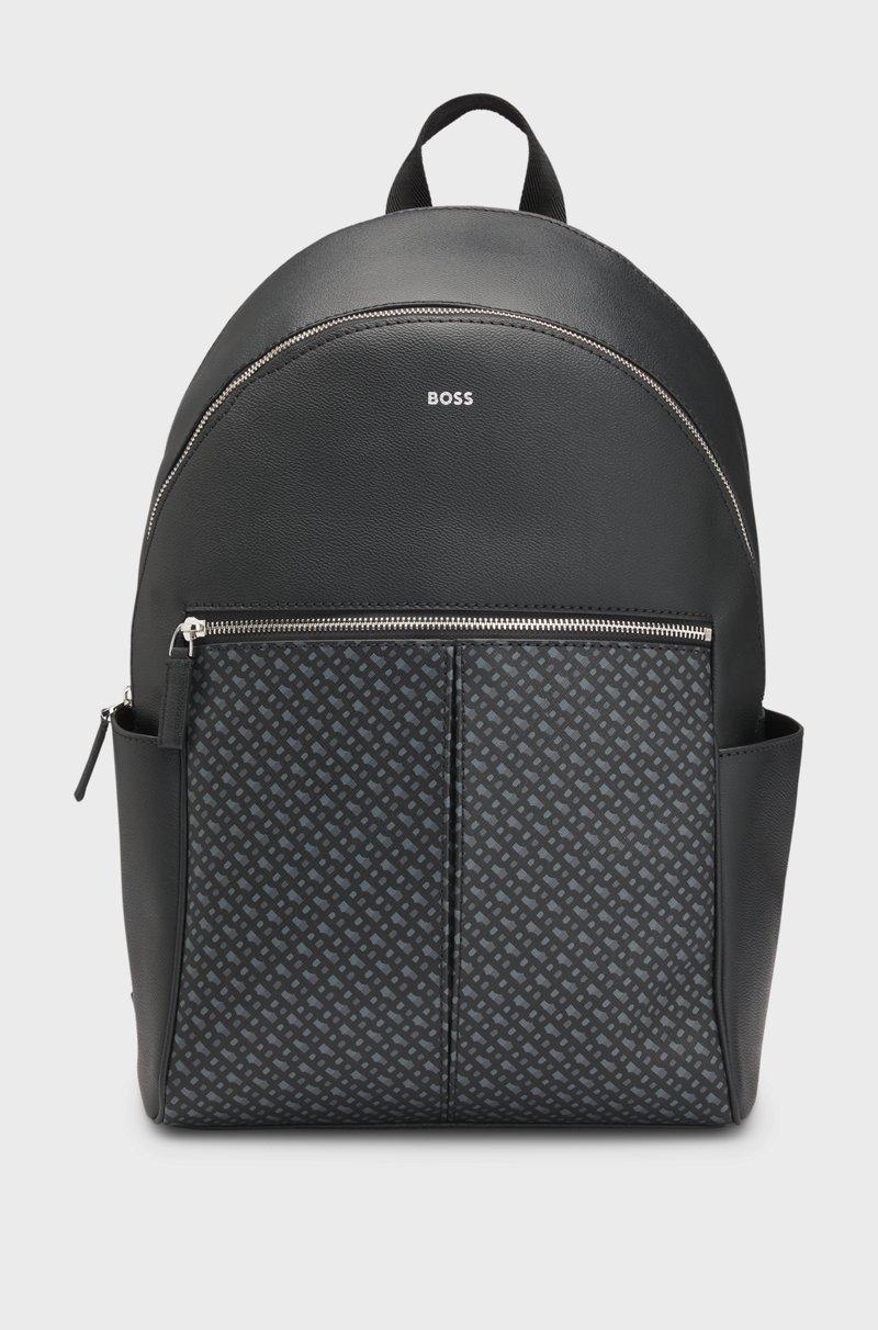 Hugo Boss Mochila De Piel Sintética Con Estampado De Monogramas En El Bolsillo Frontal
