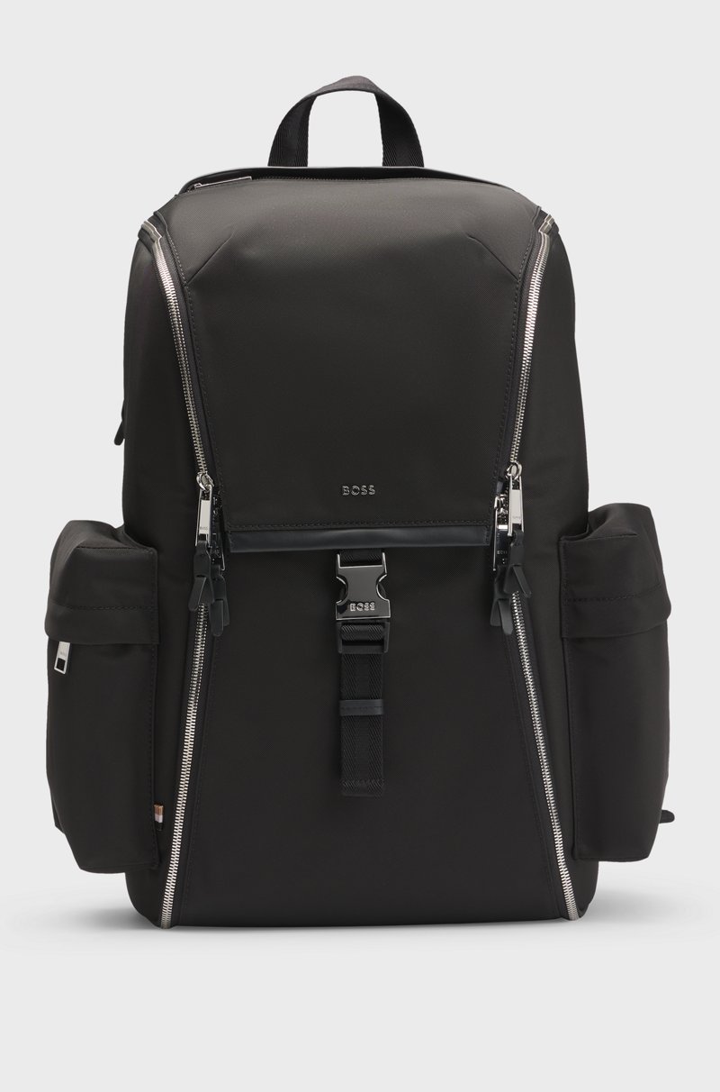 Hugo Boss Mochila de varios bolsillos con cierre de cremallera y ribetes de la marca