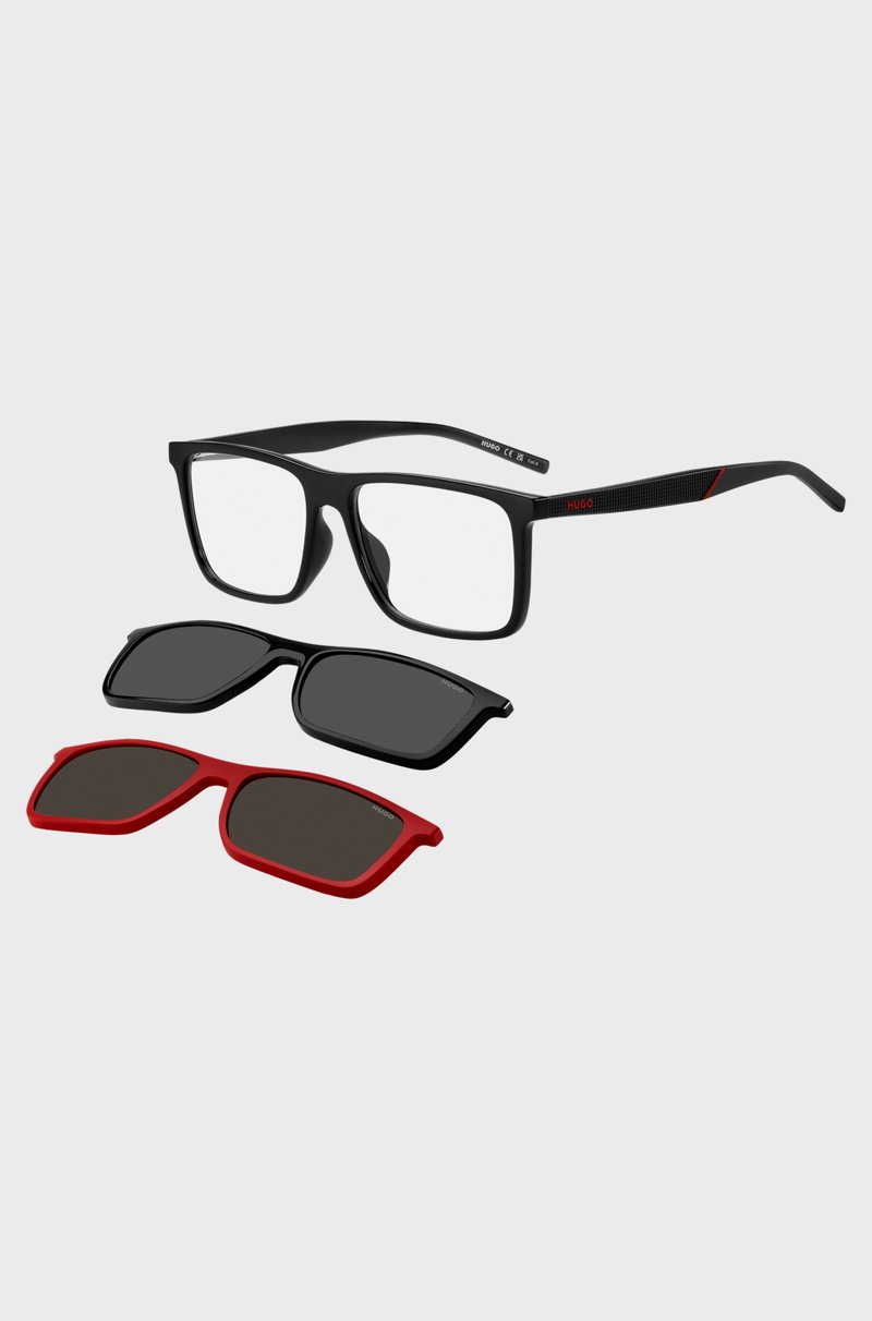 Hugo Boss Montura negra para gafas graduadas con lentes oscuras de clip