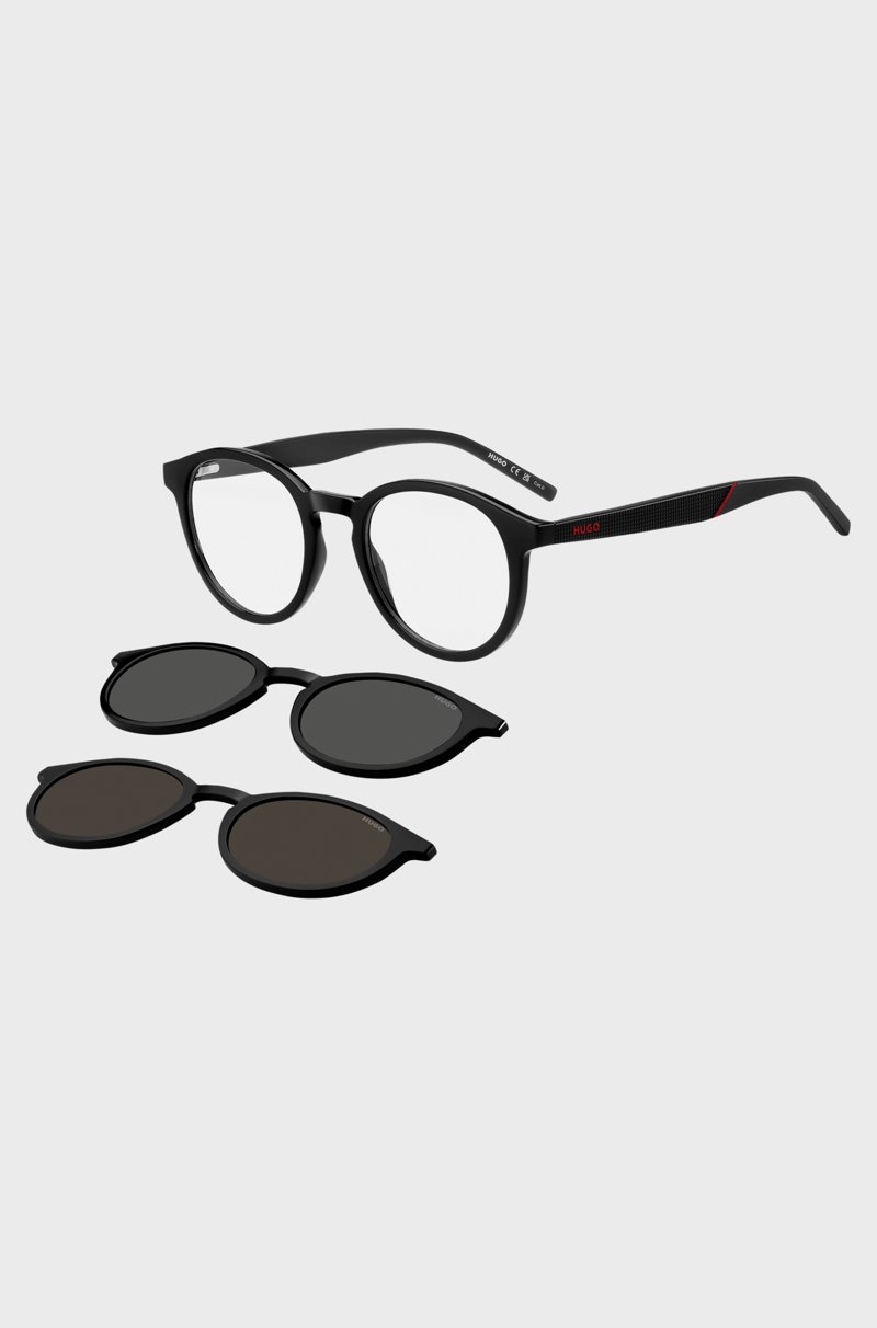 Hugo Boss Montura negra para gafas graduadas con lentes oscuras de clip