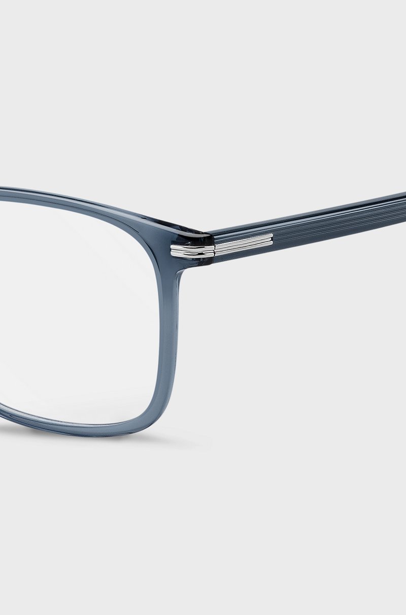Hugo Boss Montura Para Gafas Graduadas De Acetato Azul Con Bisagras Plateadas