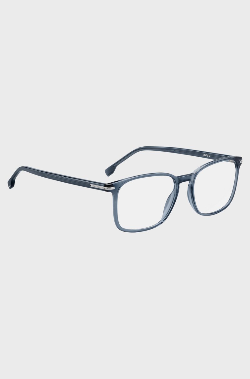 Hugo Boss Montura Para Gafas Graduadas De Acetato Azul Con Bisagras Plateadas