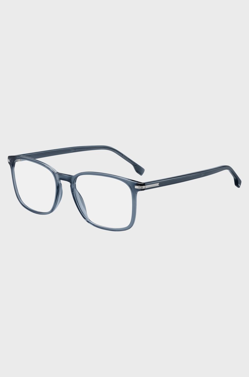 Hugo Boss Montura para gafas graduadas de acetato azul con bisagras plateadas