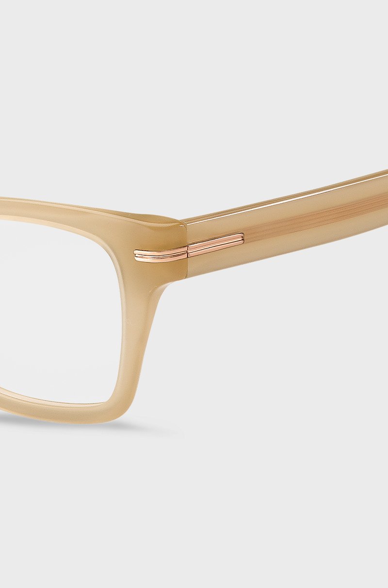Hugo Boss Montura Para Gafas Graduadas De Acetato Beige Con Detalle Dorado De La Marca