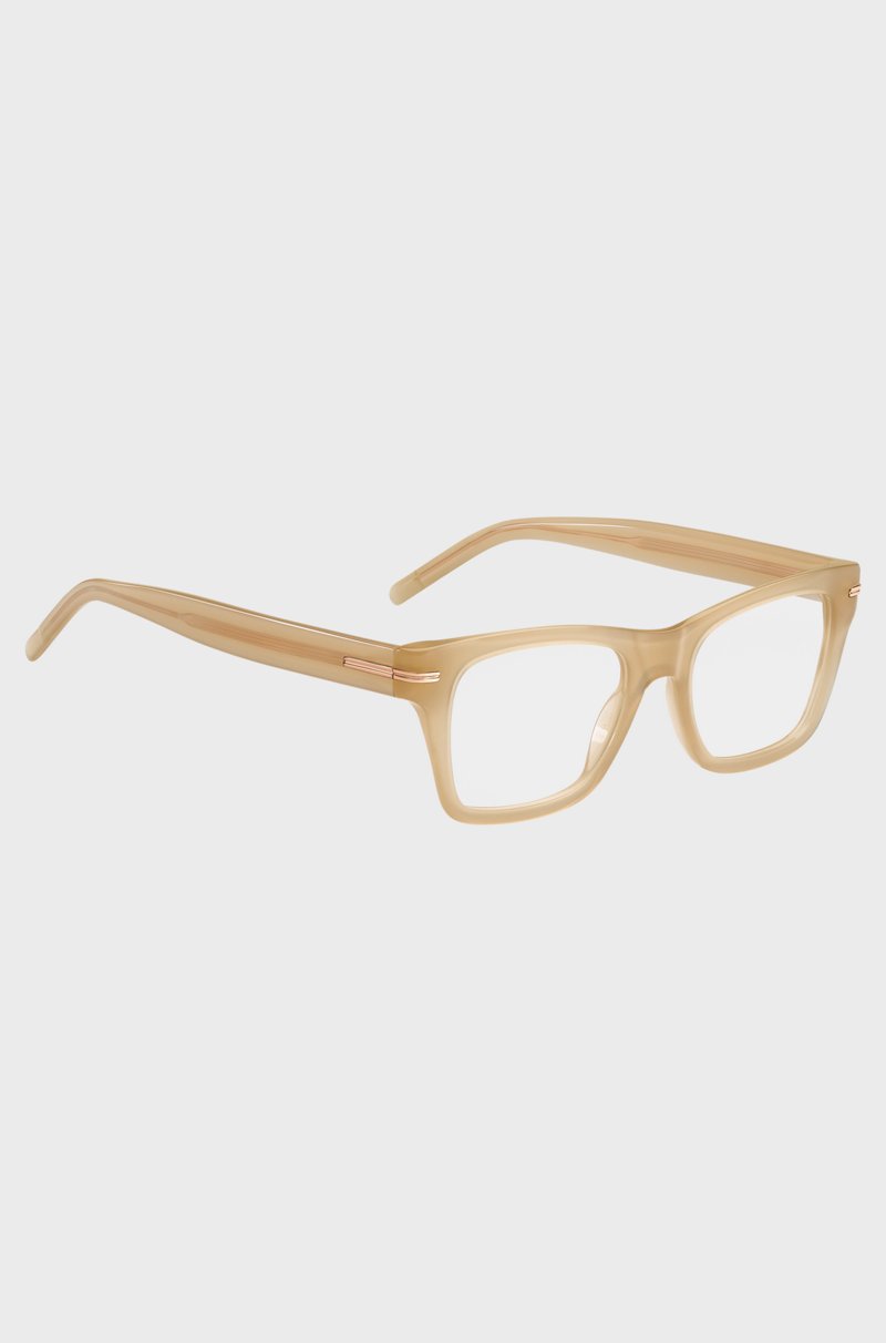 Hugo Boss Montura Para Gafas Graduadas De Acetato Beige Con Detalle Dorado De La Marca