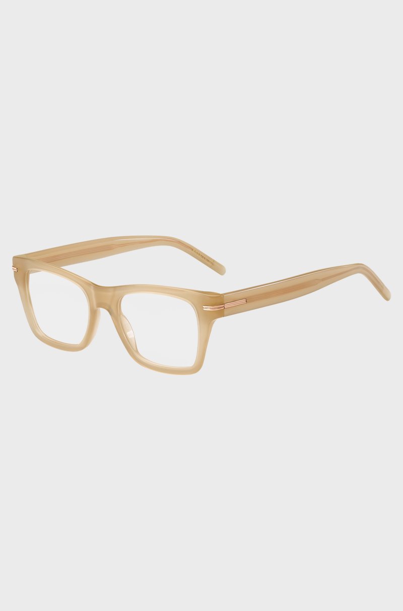 Hugo Boss Montura para gafas graduadas de acetato beige con detalle dorado de la marca