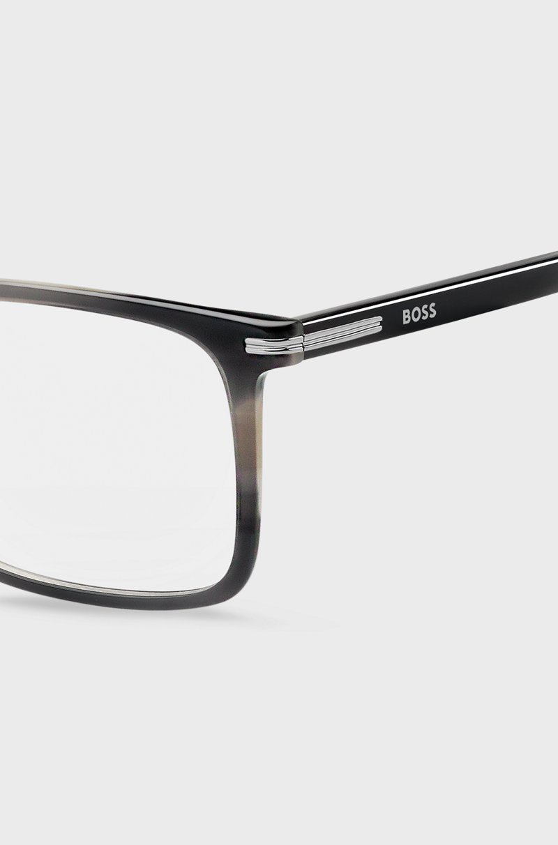 Hugo Boss Montura Para Gafas Graduadas De Acetato Estampado Con Ribetes En Tono Plateado