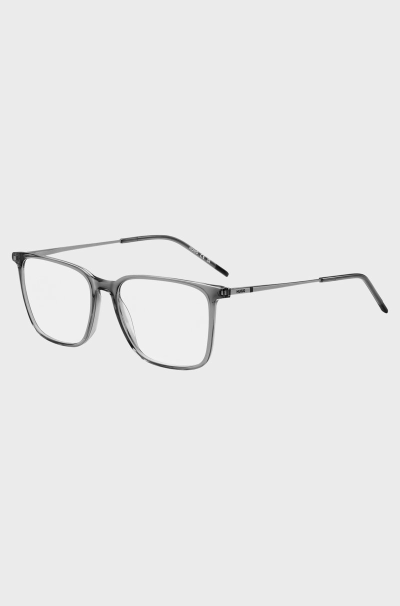 Hugo Boss Montura para gafas graduadas de acetato gris transparente con patillas metálicas