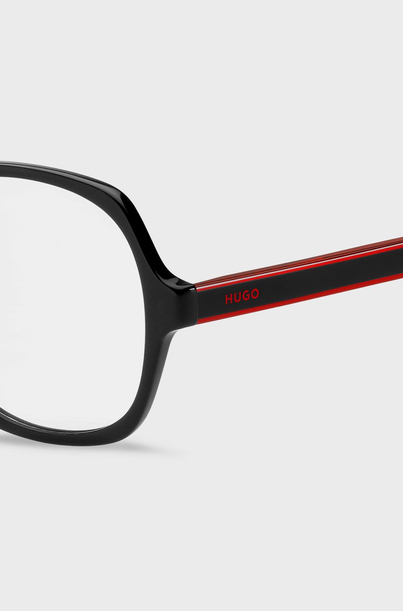 Hugo Boss Montura Para Gafas Graduadas De Acetato Negro Con Patillas A Capas En El Rojo De La Marca