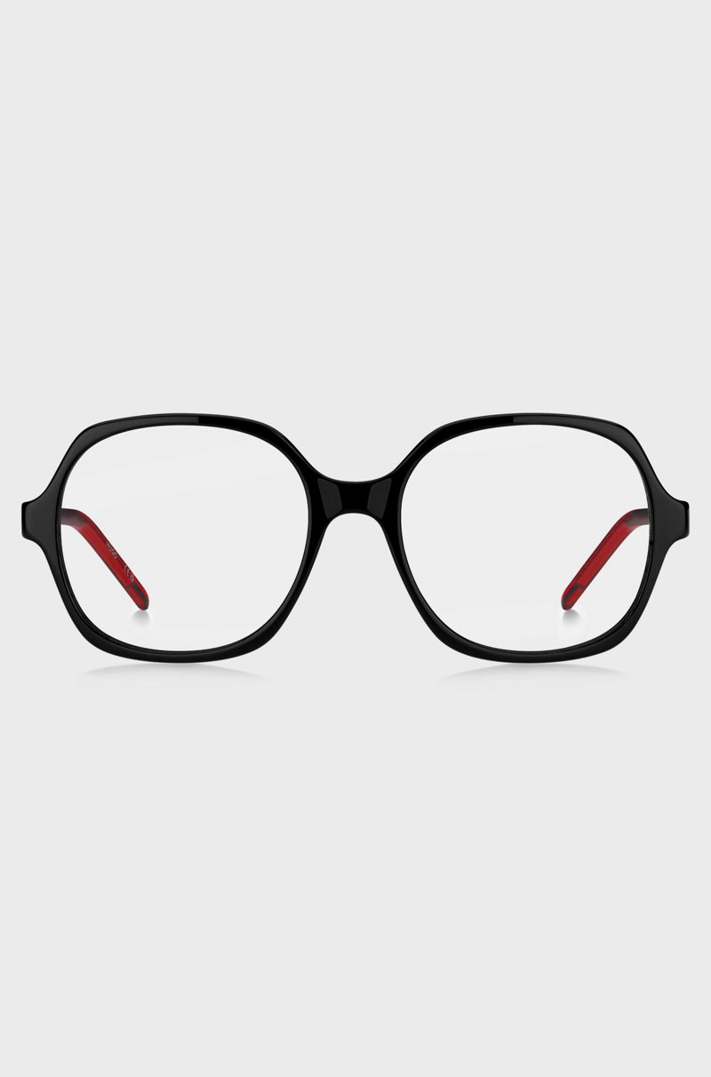 Hugo Boss Montura Para Gafas Graduadas De Acetato Negro Con Patillas A Capas En El Rojo De La Marca