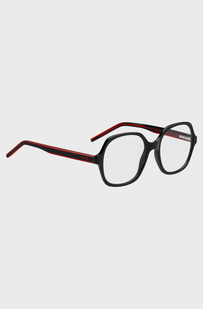Hugo Boss Montura Para Gafas Graduadas De Acetato Negro Con Patillas A Capas En El Rojo De La Marca