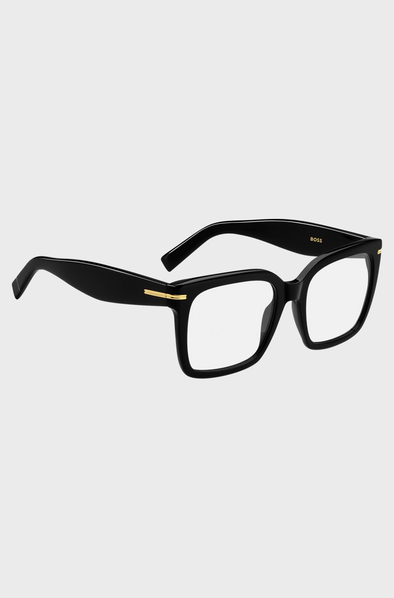 Hugo Boss Montura Para Gafas Graduadas De Acetato Negro Con Bisagras En Tono Dorado
