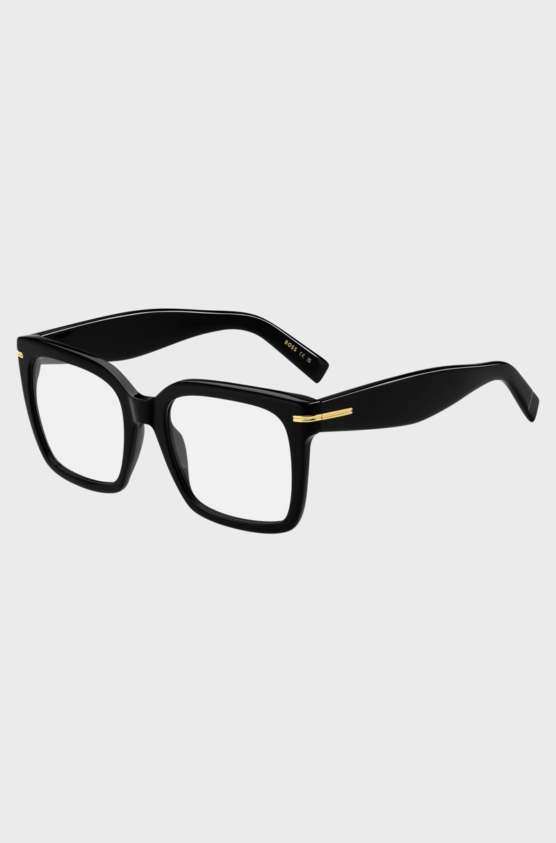 Hugo Boss Montura para gafas graduadas de acetato negro con bisagras en tono dorado