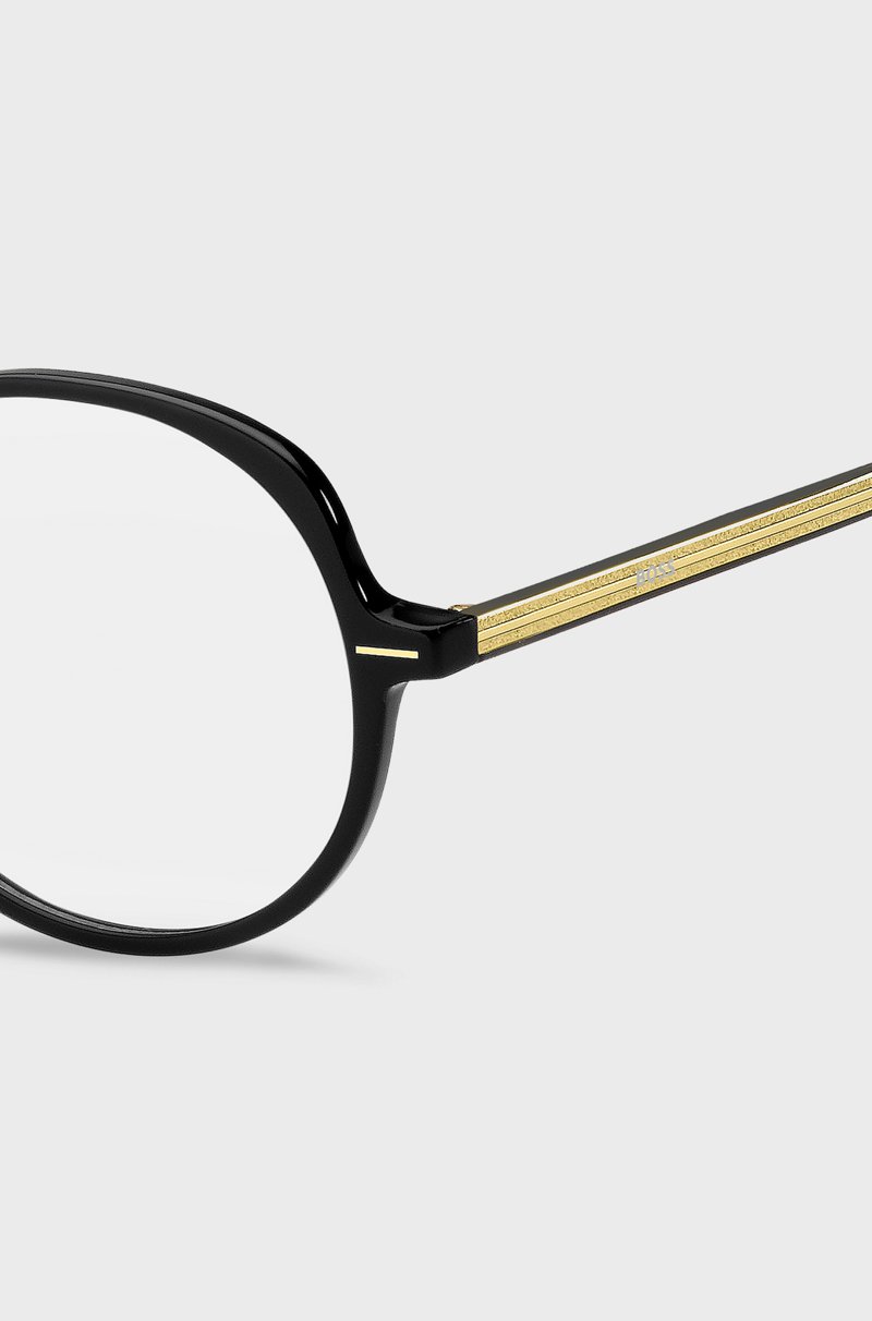 Hugo Boss Montura Para Gafas Graduadas De Acetato Negro Con Detalles En Tono Dorado