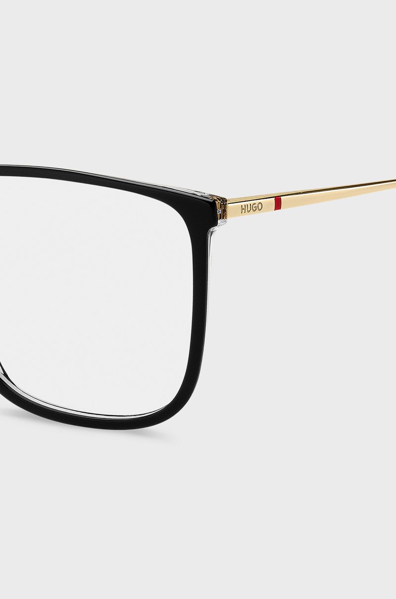 Hugo Boss Montura Para Gafas Graduadas De Acetato Negro Con Patillas En Tono Dorado