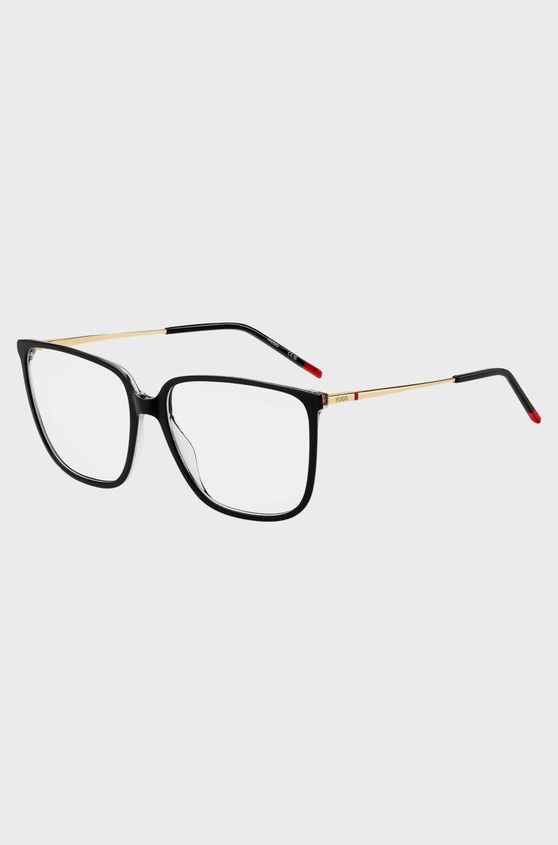 Hugo Boss Montura para gafas graduadas de acetato negro con patillas en tono dorado