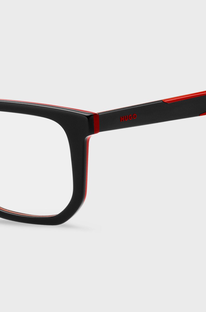 Hugo Boss Montura Para Gafas Graduadas De Acetato Negro Con Detalles Rojos