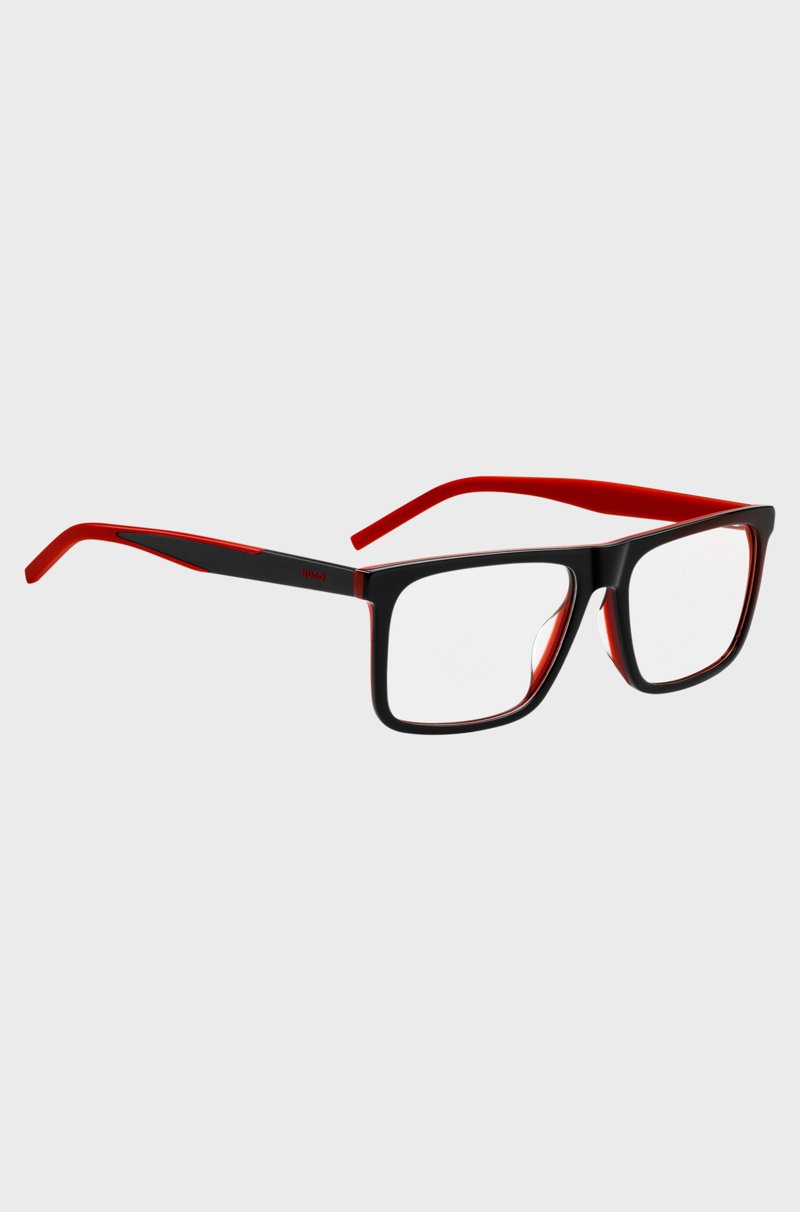 Hugo Boss Montura Para Gafas Graduadas De Acetato Negro Con Detalles Rojos