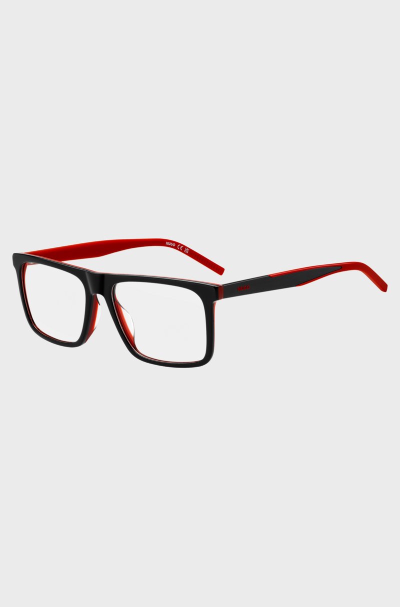 Hugo Boss Montura para gafas graduadas de acetato negro con detalles rojos