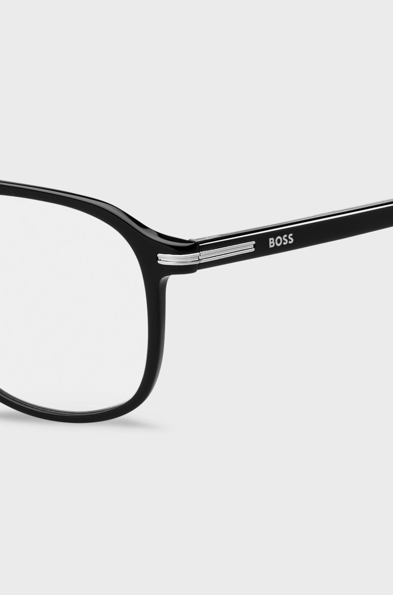 Hugo Boss Montura Para Gafas Graduadas De Acetato Negro Con Ribetes En Tono Plateado