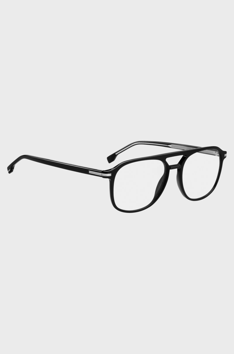 Hugo Boss Montura Para Gafas Graduadas De Acetato Negro Con Ribetes En Tono Plateado