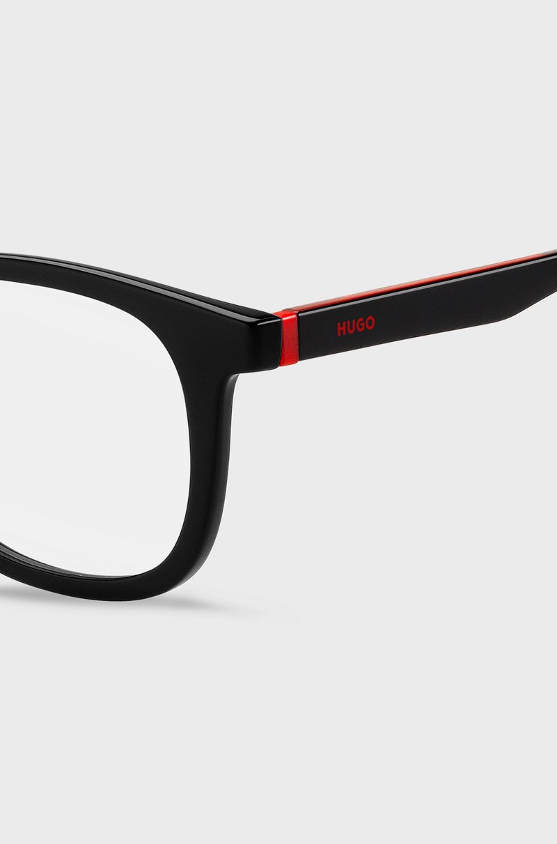 Hugo Boss Montura Para Gafas Graduadas De Acetato Negro Con Detalles Rojos