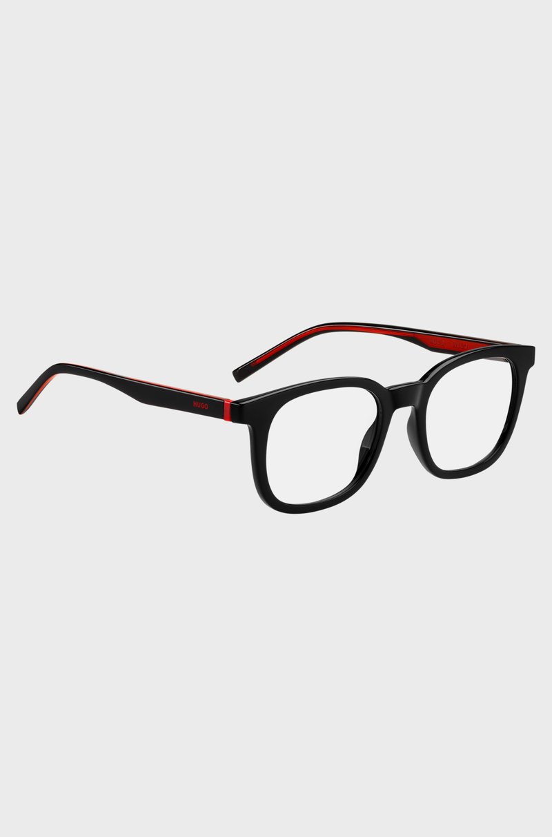 Hugo Boss Montura Para Gafas Graduadas De Acetato Negro Con Detalles Rojos