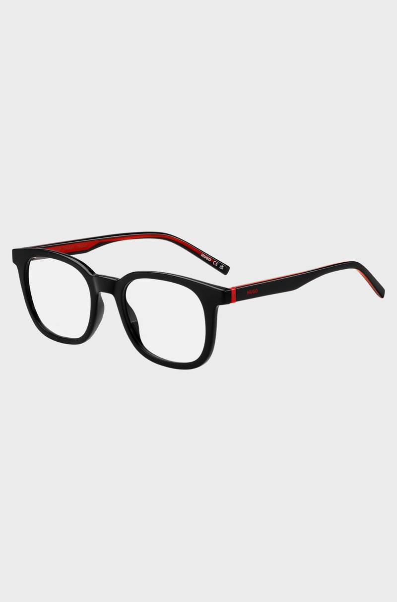 Hugo Boss Montura para gafas graduadas de acetato negro con detalles rojos
